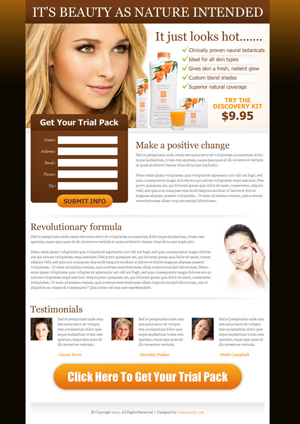 beauty product landing page design