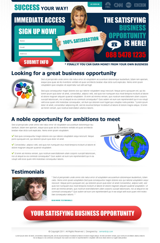 business opportunity landing page design