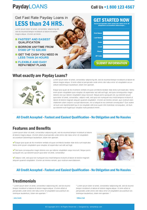 Clean landing page design example for inspiration in payday loan category for inspiration.