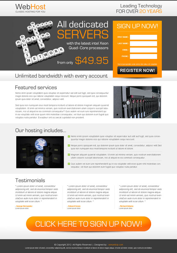 clean and user friendly web hosting landing page design