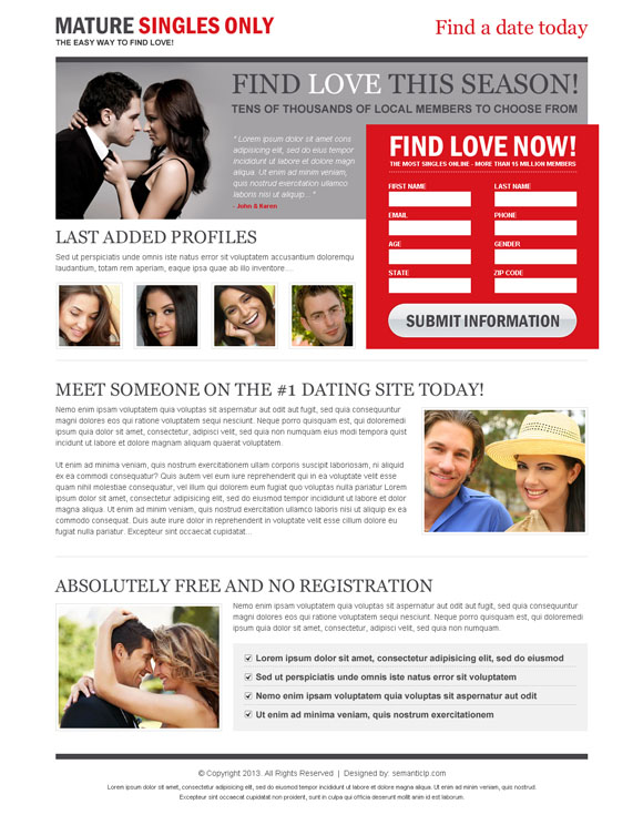 dating landing page design to capture leads and conversion