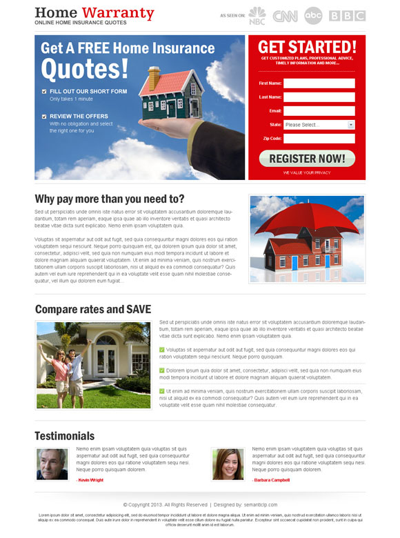 Effective home insurance landing page design example for inspiration.