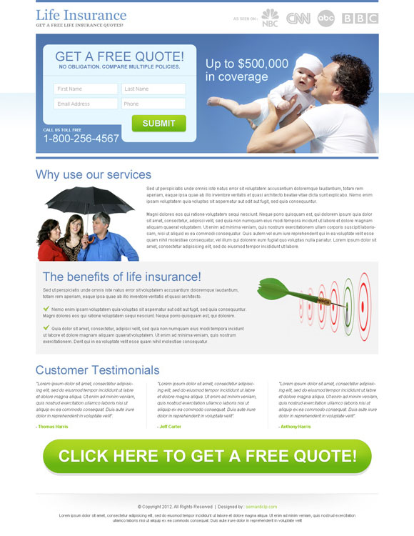 life insurance landing page design to increase your leads