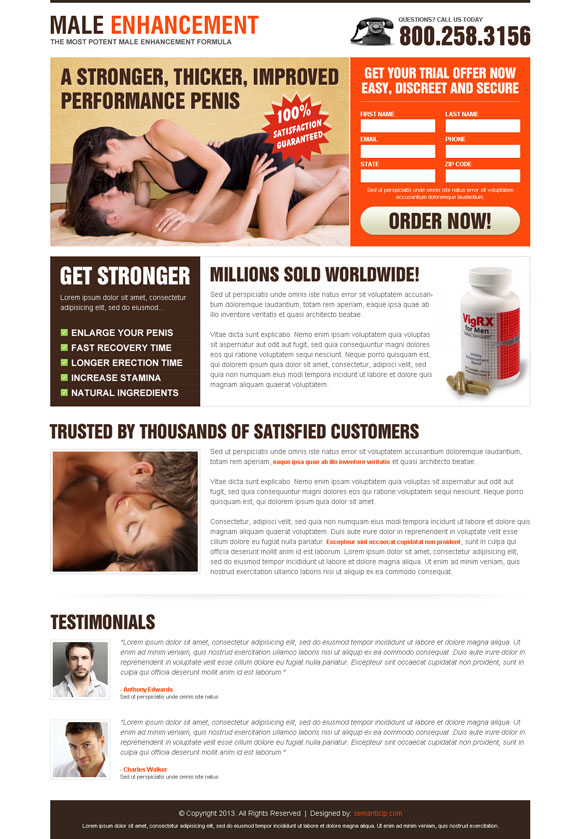 male enhancement landing page design