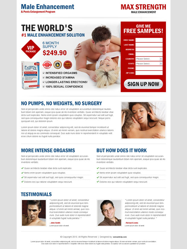 Converting male enhancement landing page design