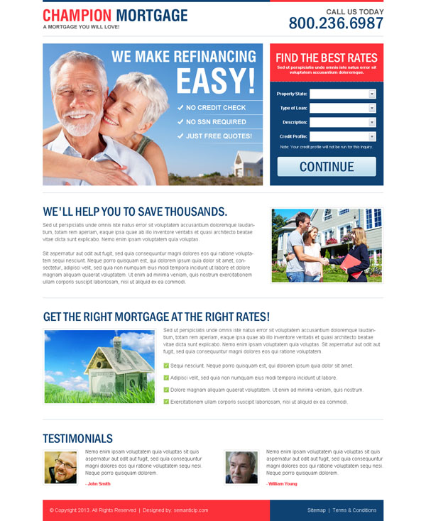 Clean and professional mortgage landing page design