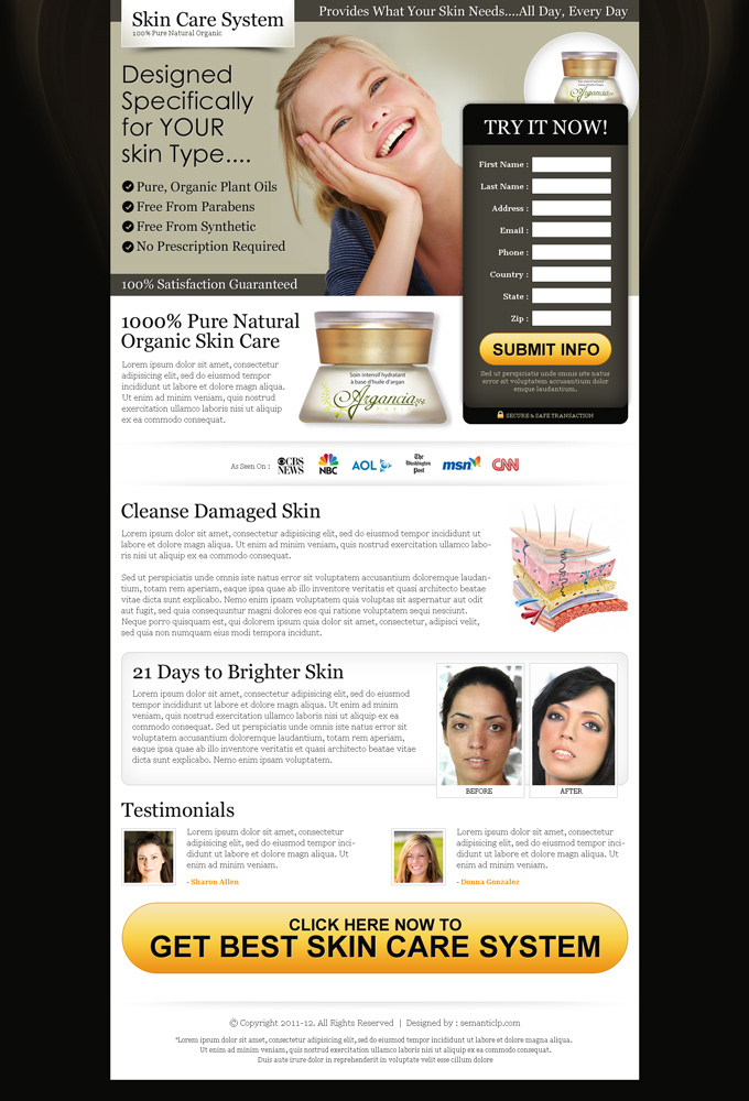 skin care squeeze page design for inspiration