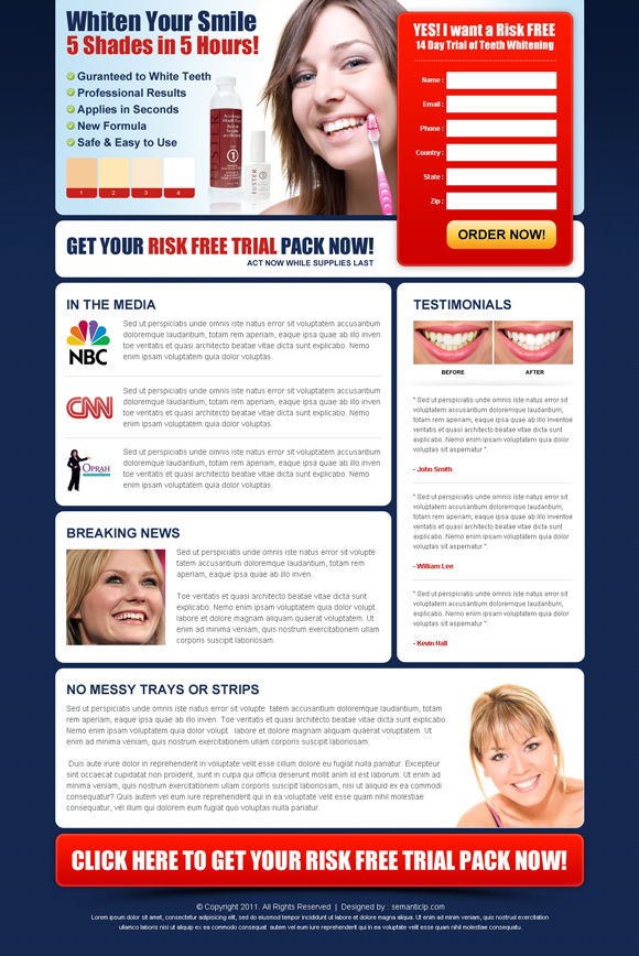 teeth whitening landing page design to increase conversion