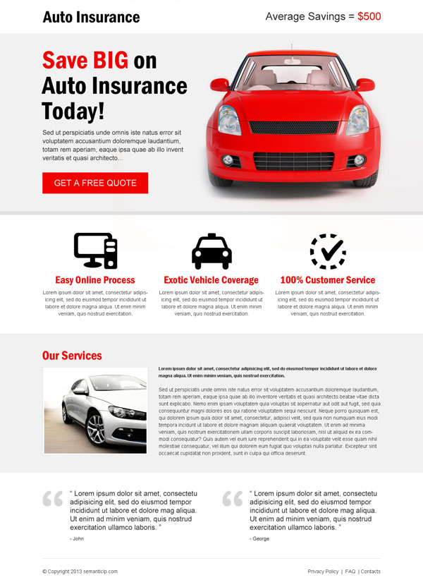 Brand new auto insurance landing page design to increase client in your auto insurance business