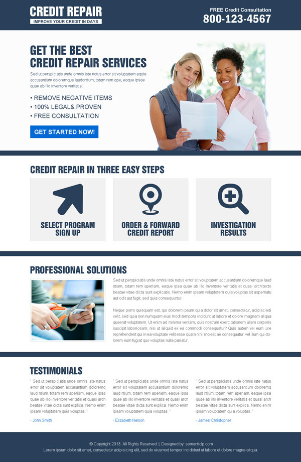 converting credit repair landing page design