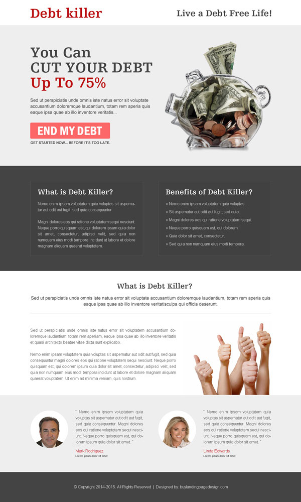 debt service landing page design templates from http://www.semanticlp.com/category/debt/