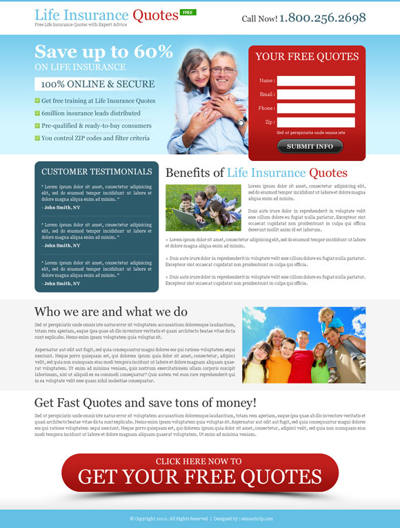 Professional and effective life insurance quote landing page design to promote your life insurance business online with better conversion and sale.