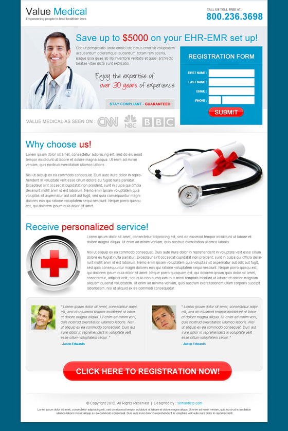 Online medical service landing page design to capture leads and boost your business.