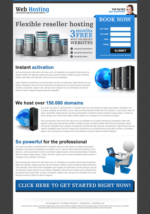 Professional web hosting landing page design example to promote your hosting service and special offer.