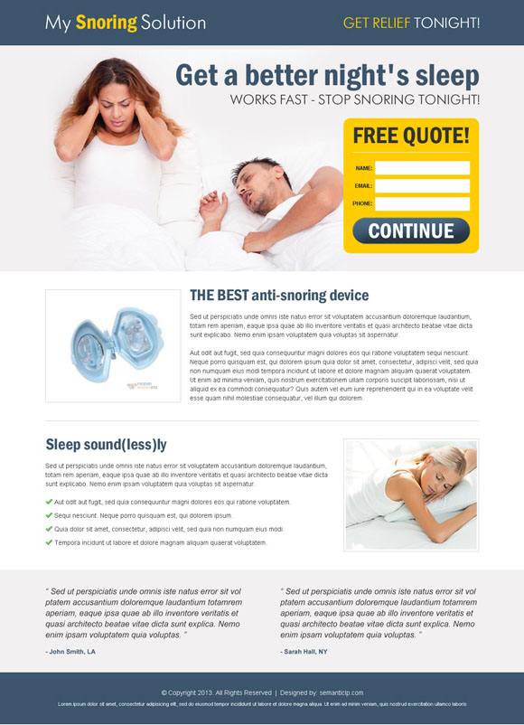 Boost sell of your anti snoring product online and capture leads by using effective anti snoring product landing page design from http://www.semanticlp.com/category/anti-snoring/