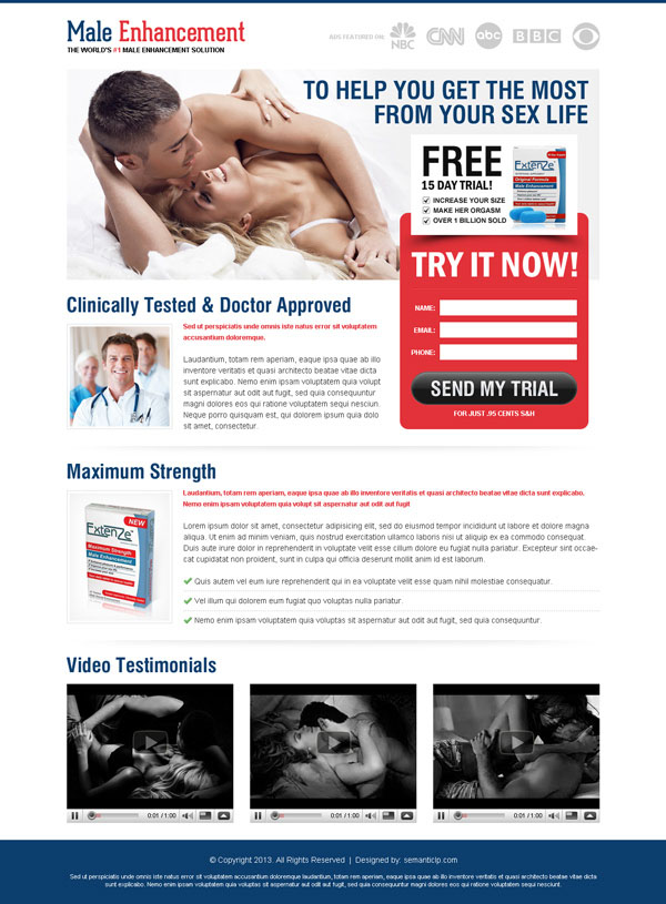 Increase sale of your male enhancement product online and boost traffic of your male enhancement product website by using effective graphic rich male enhancement landing page design