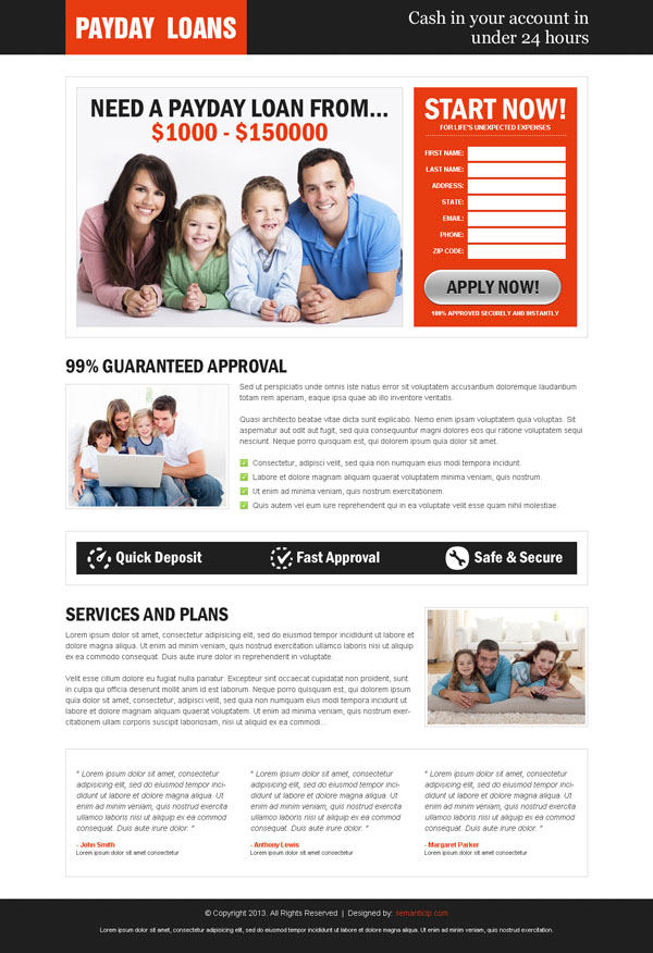 Converting payday loan landing page design