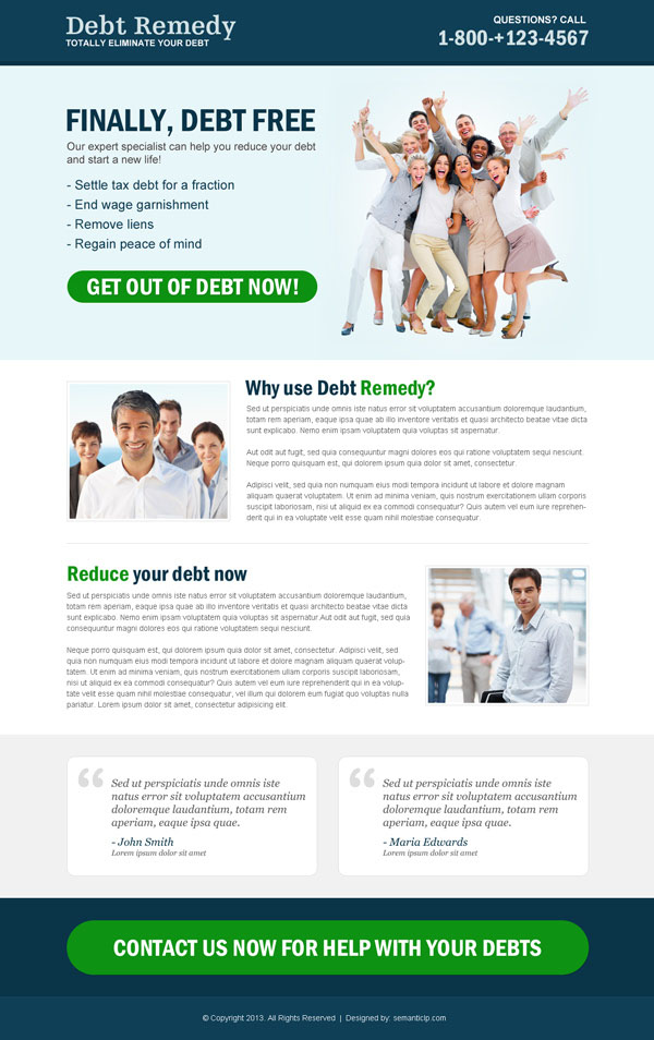 responsive debt relief landing page design to boost your conversion