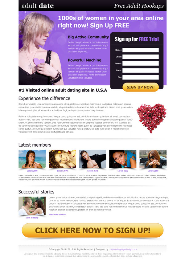 adult dating lead capture landing page design templates example from https://www.buylandingpagedesign.com/buy/beautiful-effective-and-converting-dating-landing-page-template/200