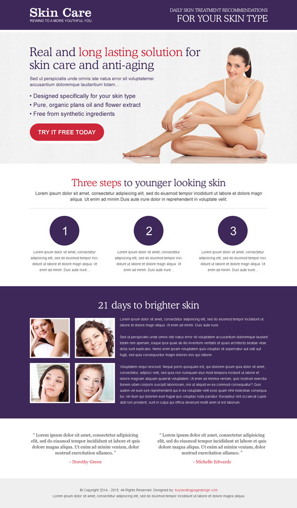 skin care treatment squeeze page design