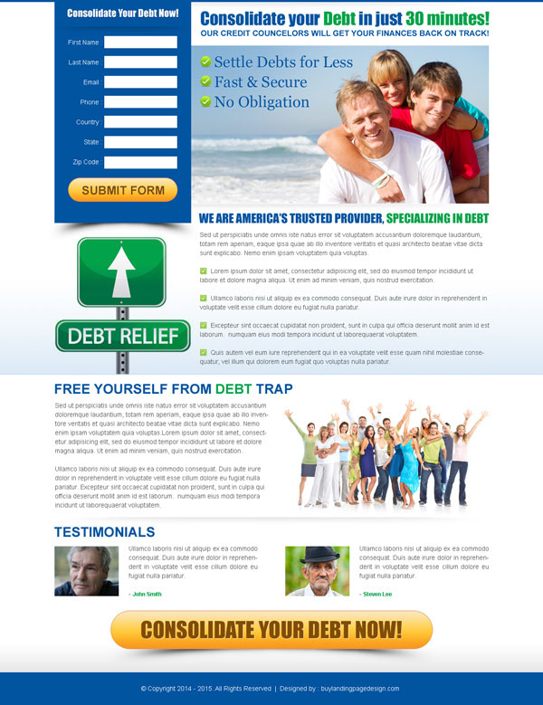 debt relief lead capture html landing page templates to capture quality leads for your debt relief business conversion with success from https://www.buylandingpagedesign.com/buy/consolidate-your-debt-effective-and-converting-lead-capture-page/184 