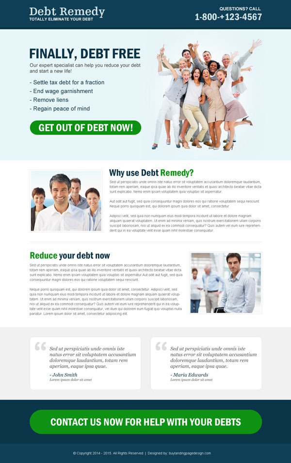 effective debt responsive call to action landing page