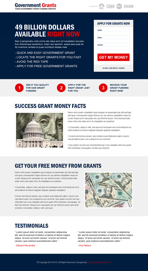 responsive government grants landing page design page design templates to capture quality leads for your grants money business service from https://www.buylandingpagedesign.com/buy/responsive-government-grants-funding-service-landing-page/88