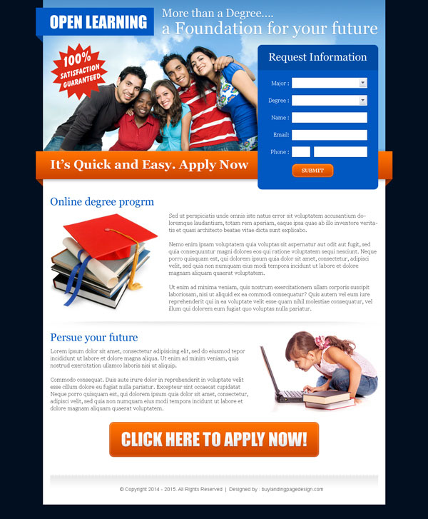 education lead generating landing page design templates to capture quality leads for your online education business service from https://www.buylandingpagedesign.com/buy/open-learning-most-converting-education-lead-capture-page/220