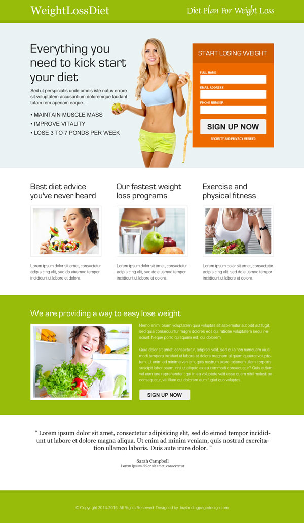 weight loss lead capture landing page