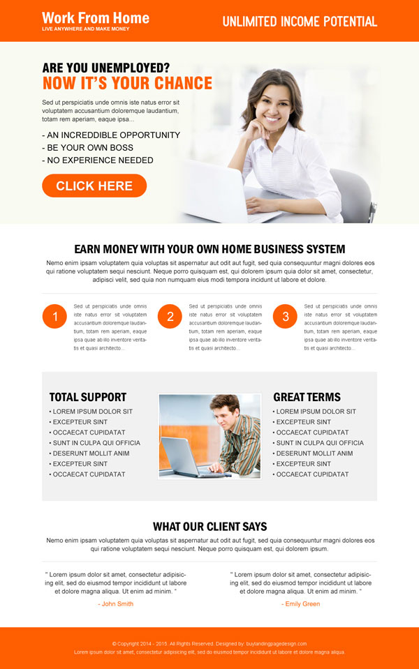 work from home clean responsive landing page design