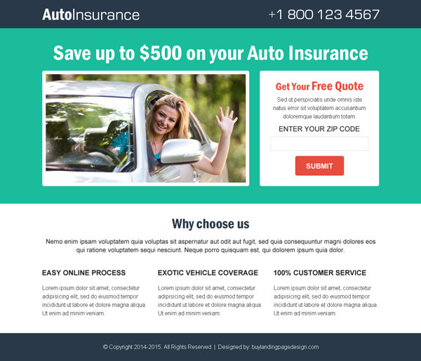 auto insurance lead capture responsive landing page design