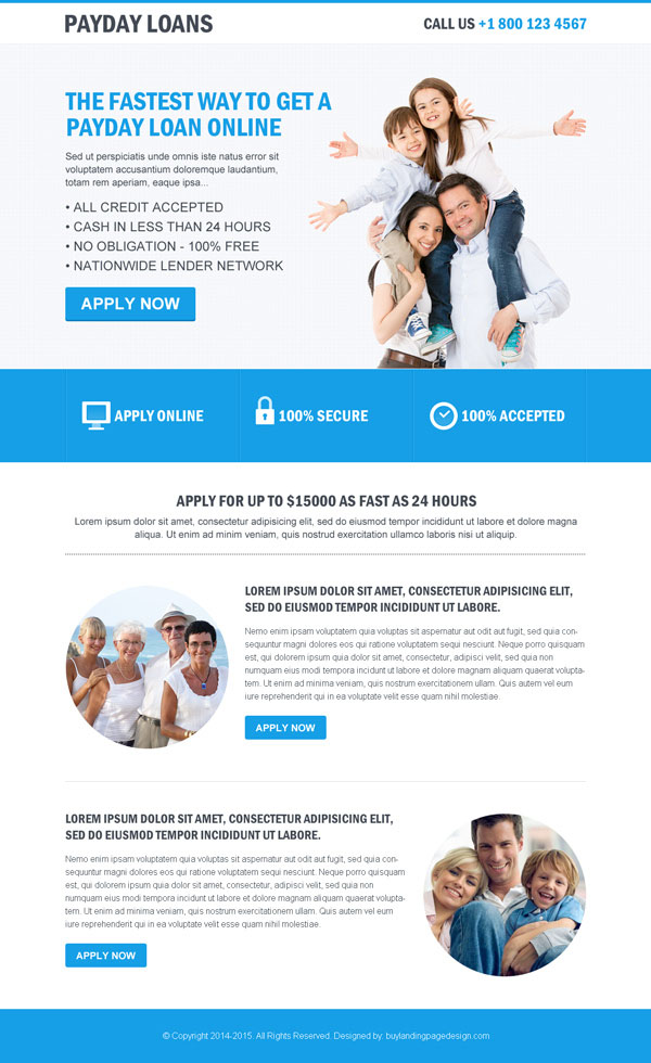 clean payday loan responsive landing page design