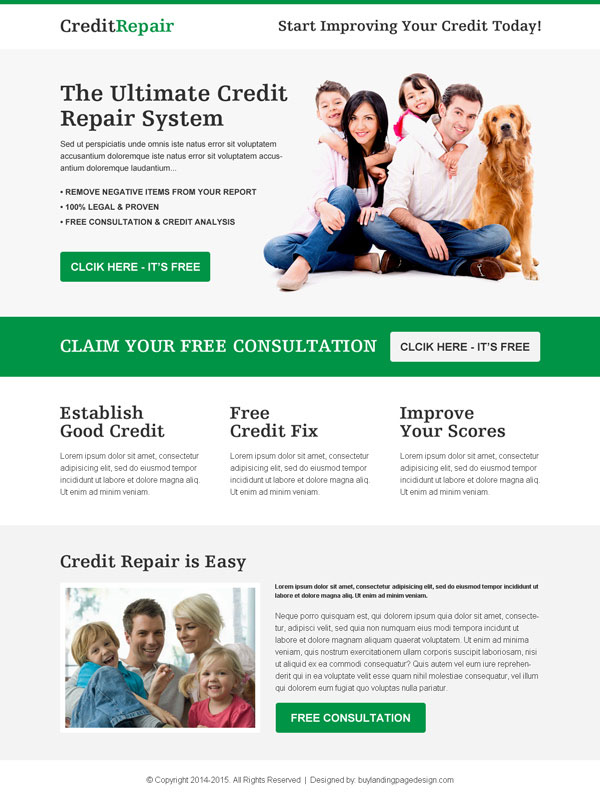 credit repair free consultation responsive landing page design template