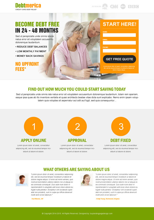 clean and effective lead capturing responsive debt business landing page design