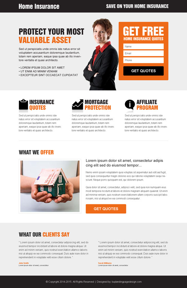 home insurance clean and most converting responsive lead capture landing page design template