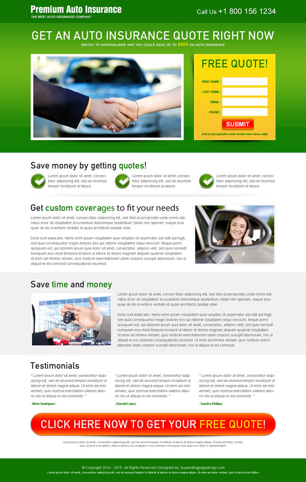 Auto insurance landing page design to capture leads and ...