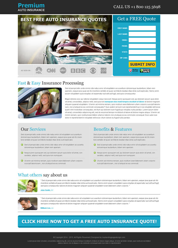 Best free auto insurance free quote lead generating landing page ...