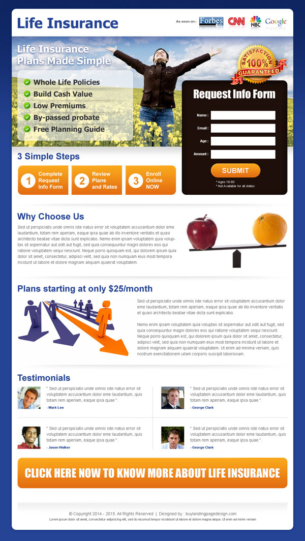 ... life insurance landing page design for life insurance business