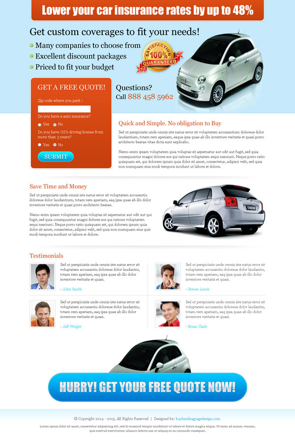 Save on your auto insurance and start saving lead capture landing page