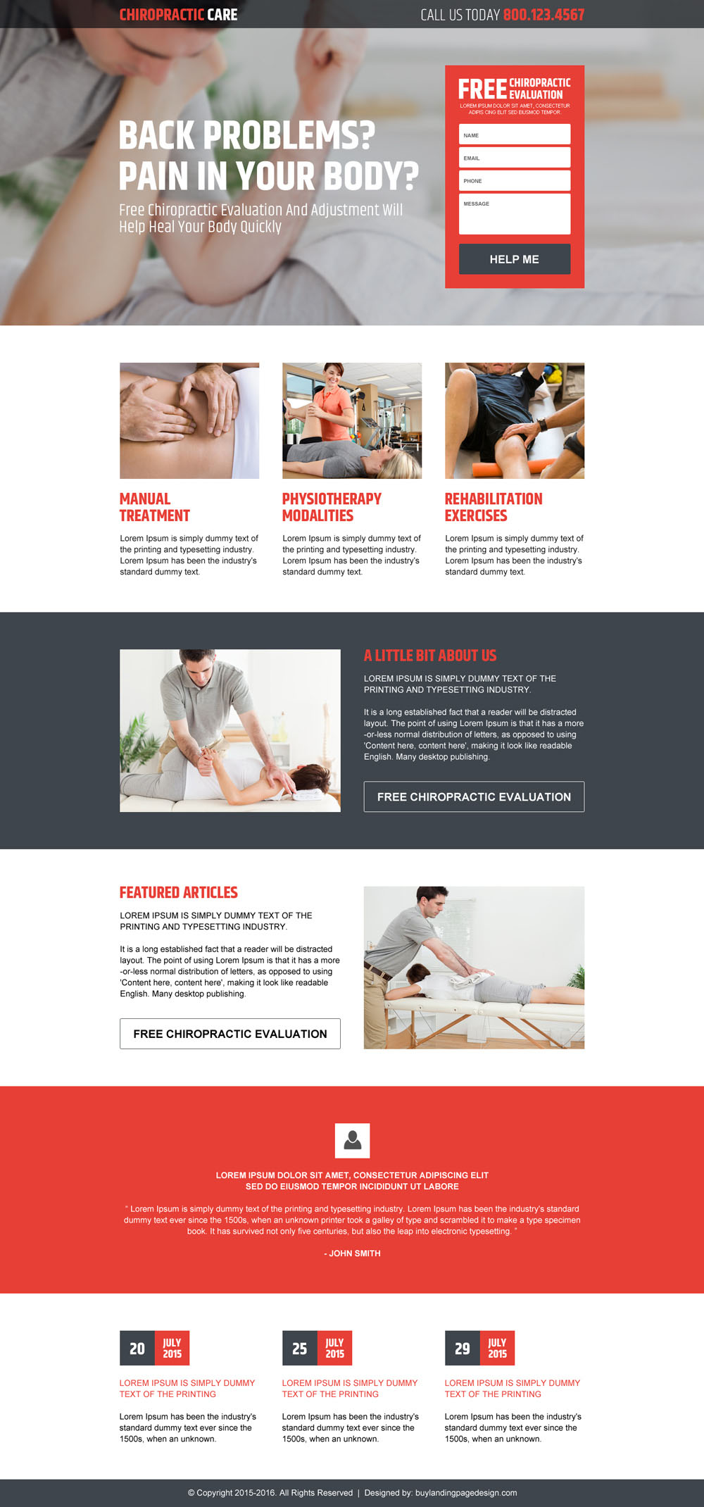 chiropractic care free evaluation lead generating landing page