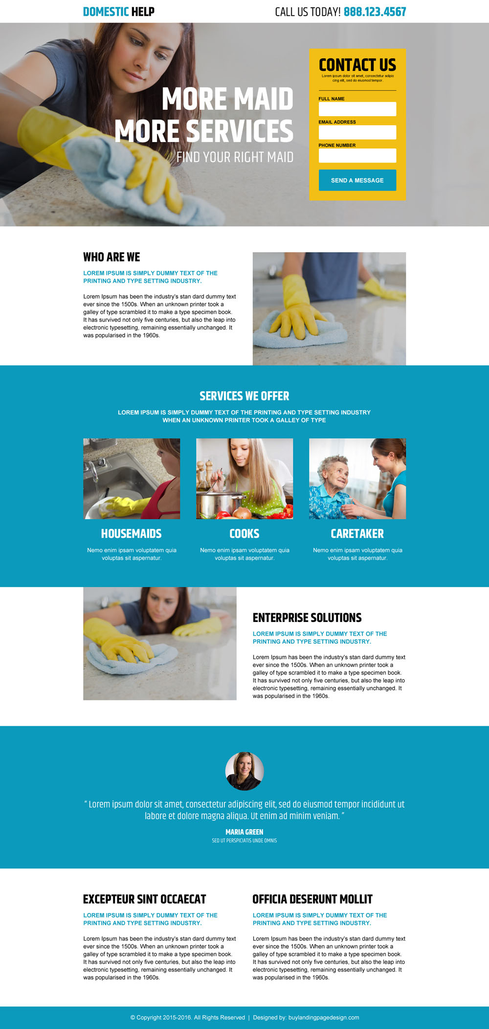 domestic help conversion centered lead capture landing page