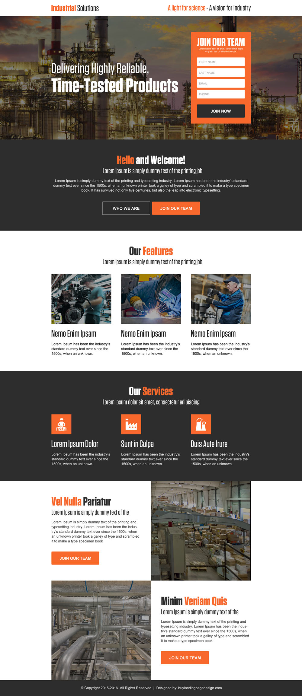 industrial solutions lead generating landing page