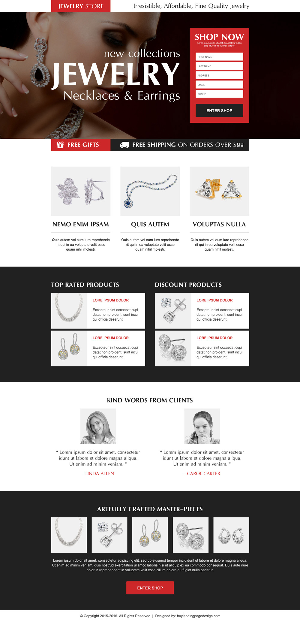 online jewelry store lead capture landing page