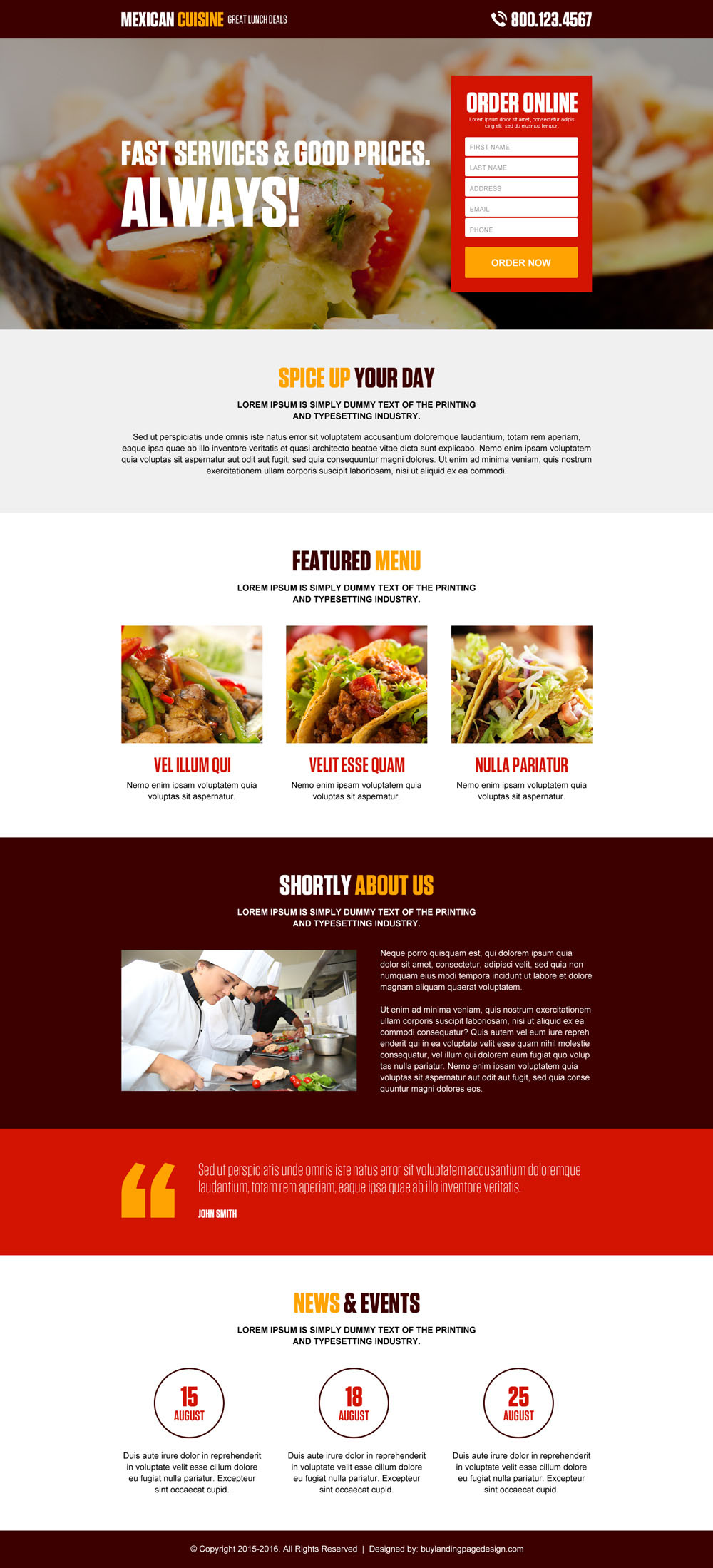 online hotel and restaurant lead generating landing page