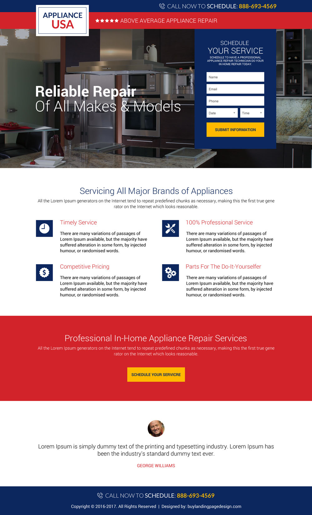 appliance repair service landing page design on discount