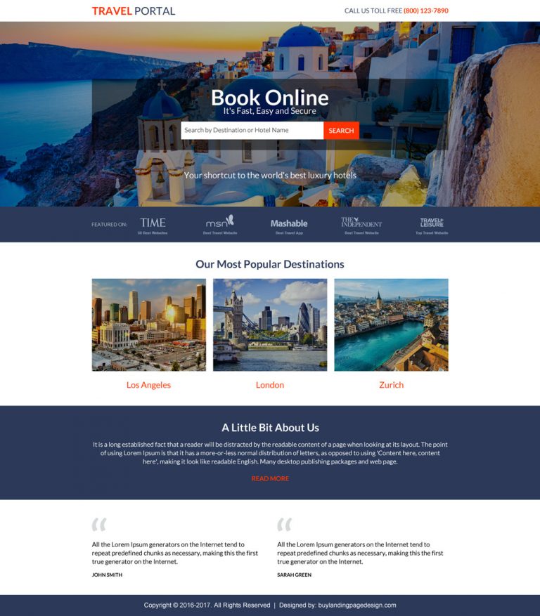 travel landing page design to capture lead and boost your business