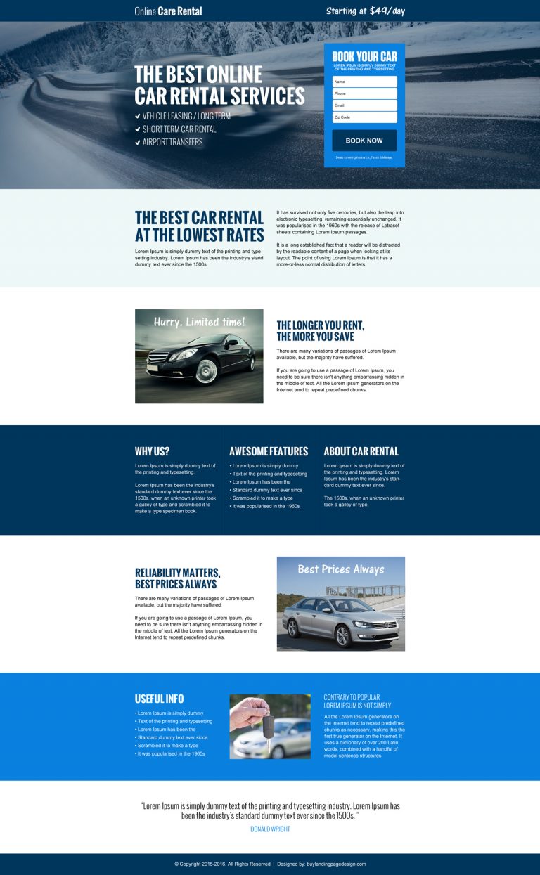 The best car hire and car rental services landing page designs