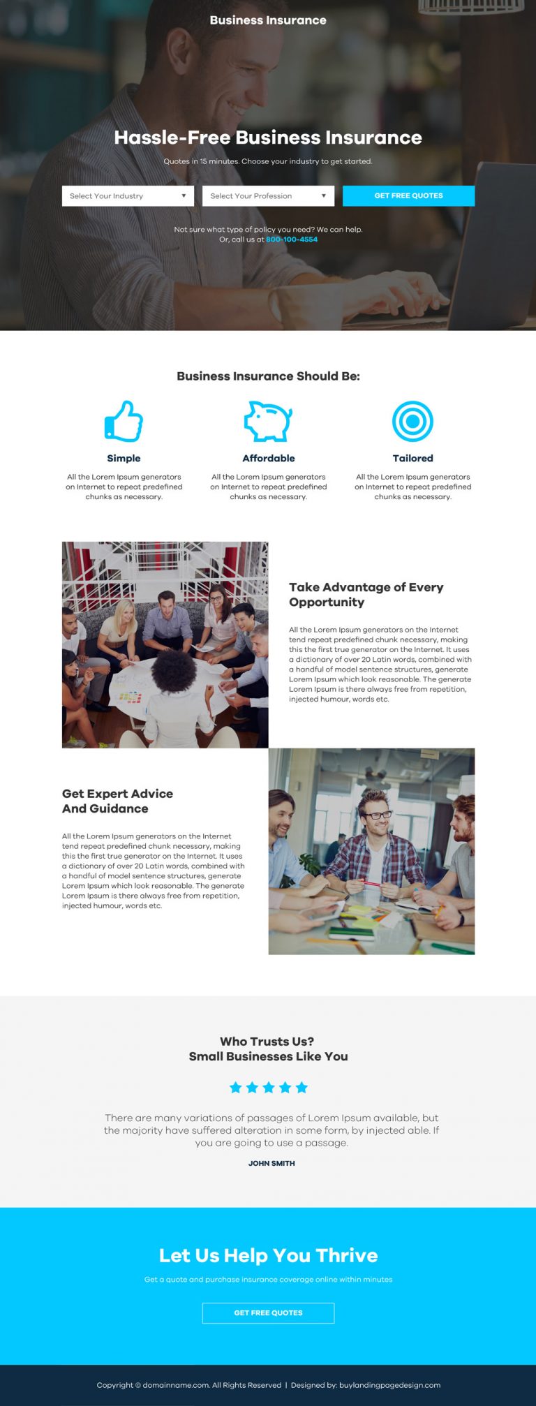 Download small business insurance landing page designs