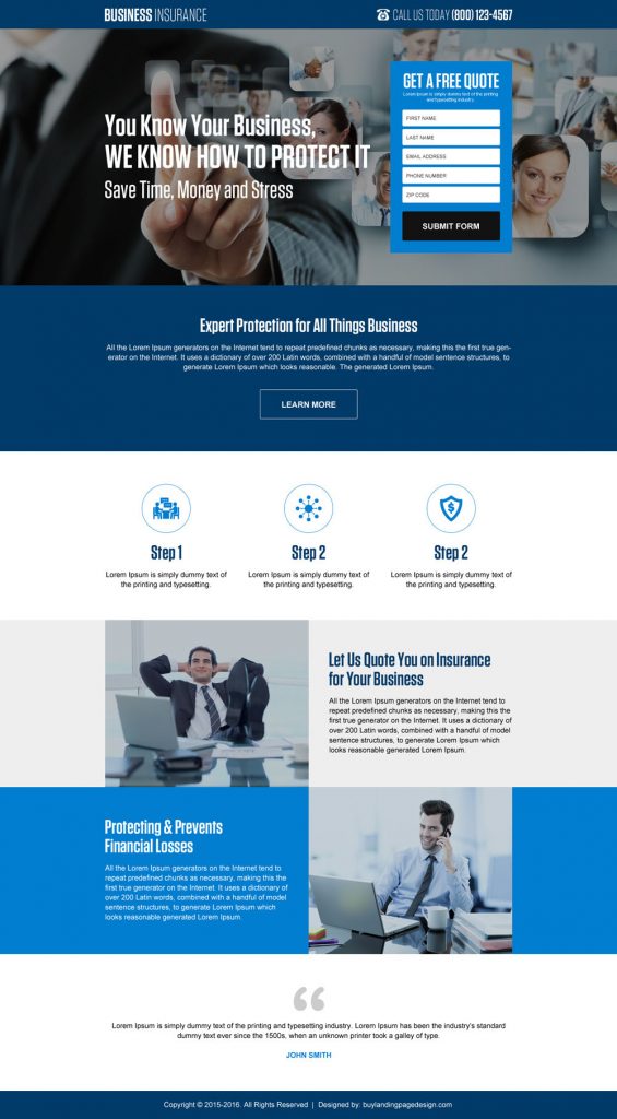 Download small business insurance landing page designs