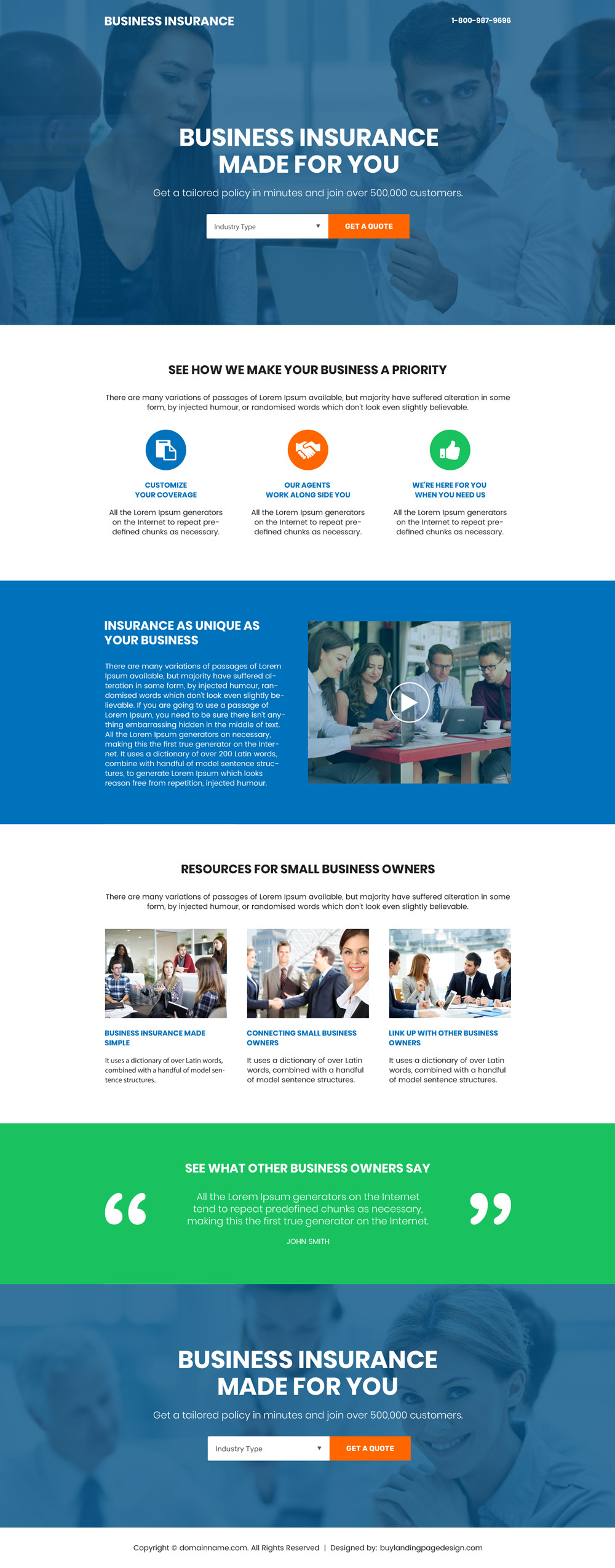 Small business insurance bootstrap landing page designs
